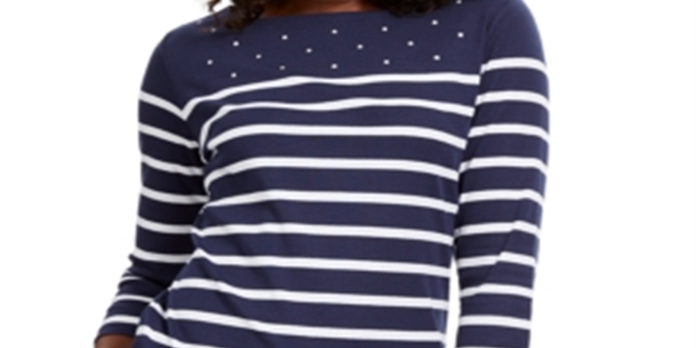 Karen Scott Women's Colorblocked Studded Top Blue Size X-Small