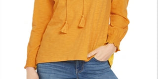 Style & Co Women's Embroidered Shoulder Top Yellow Size Small