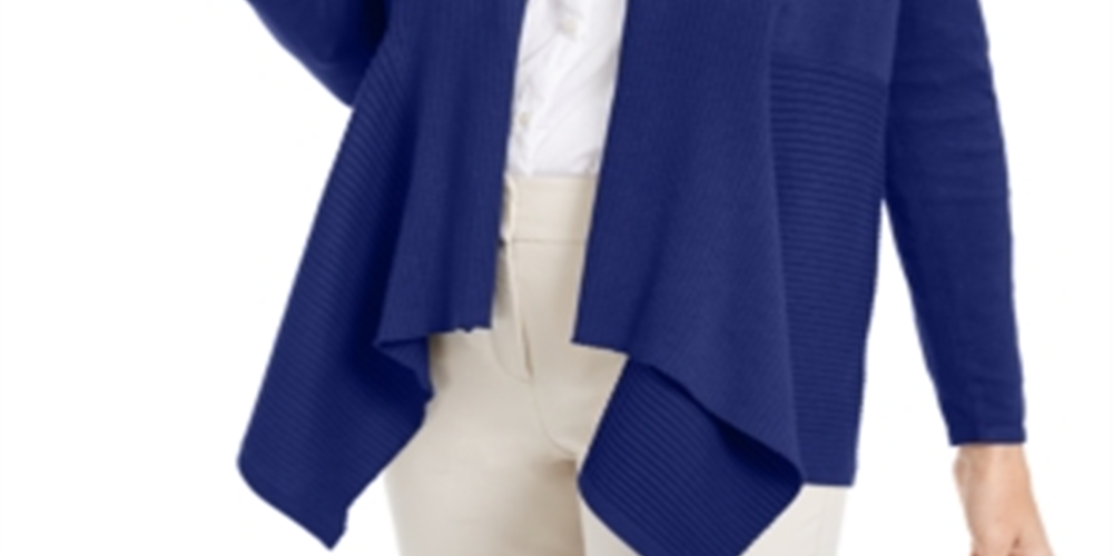 JM Collection Women's Mixed Ribbed Flyaway Cardigan Blue Size Petite S