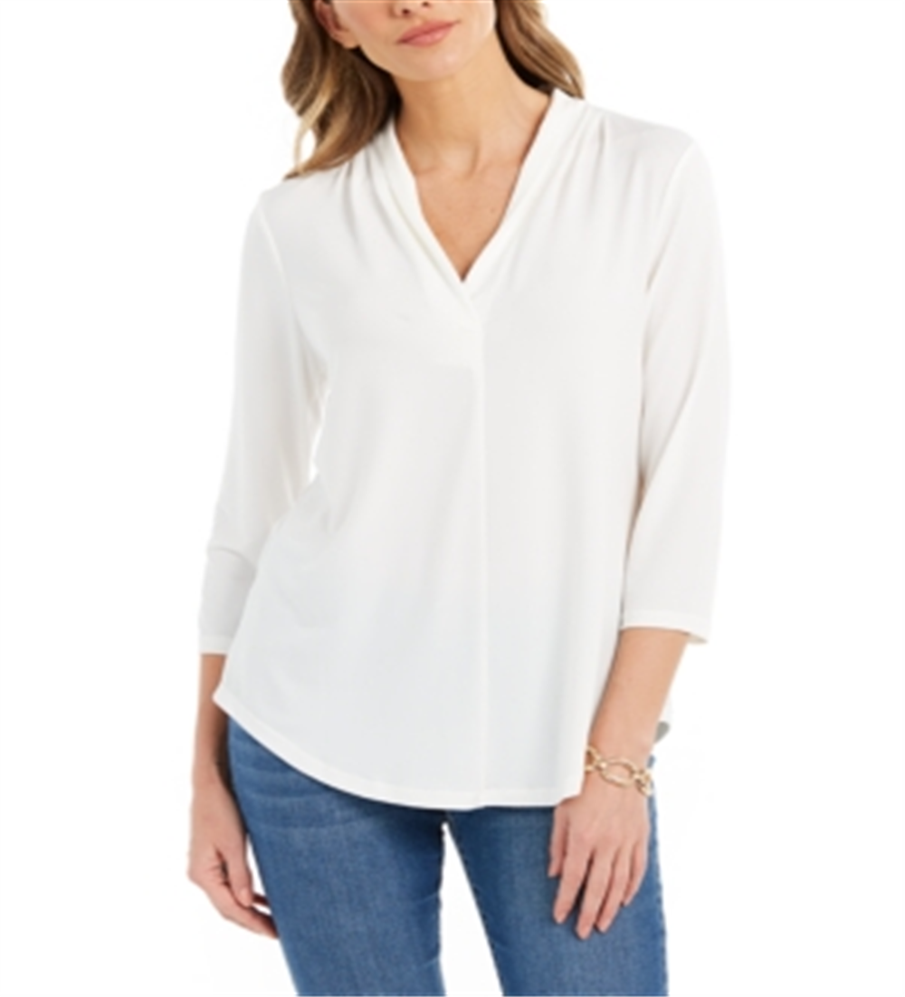 Charter Club Women's 3/4 Sleeve Top White Size X-Large