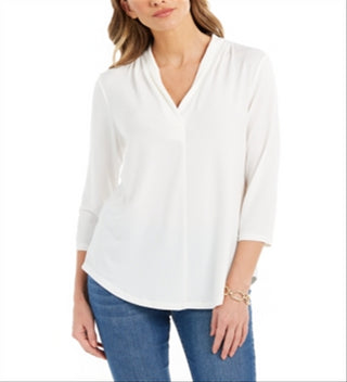 Charter Club Women's 3/4 Sleeve Top White Size X-Large