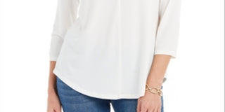 Charter Club Women's 3/4 Sleeve Top White Size X-Large