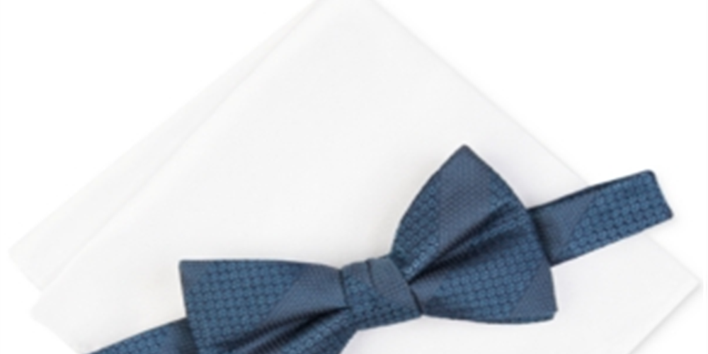Alfani Men's Bow Tie Pocket Square Set Crispin Blue Size Regular