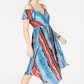 INC International Concepts Women's Printed Cold Shoulder Dress Blue Multi Size 12 Petite