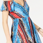 INC International Concepts Women's Printed Cold Shoulder Dress Blue Multi Size 12 Petite