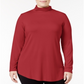 JM Collection Women's Solid Long Sleeve Turtle Neck Blouse Top Red Size 1X