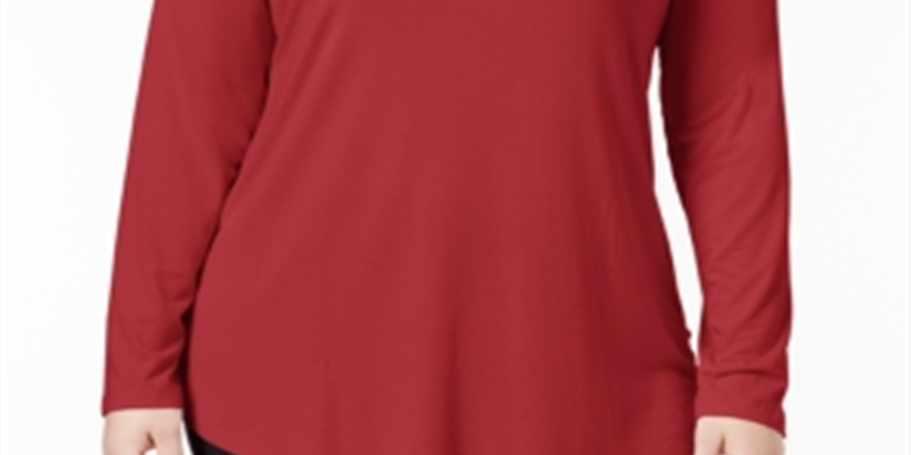 JM Collection Women's Solid Long Sleeve Turtle Neck Blouse Top Red Size 1X