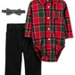 Carter's Boy's 3 Piece Plaid Bodysuit Pant and Bow Tie Set Red Size 18M