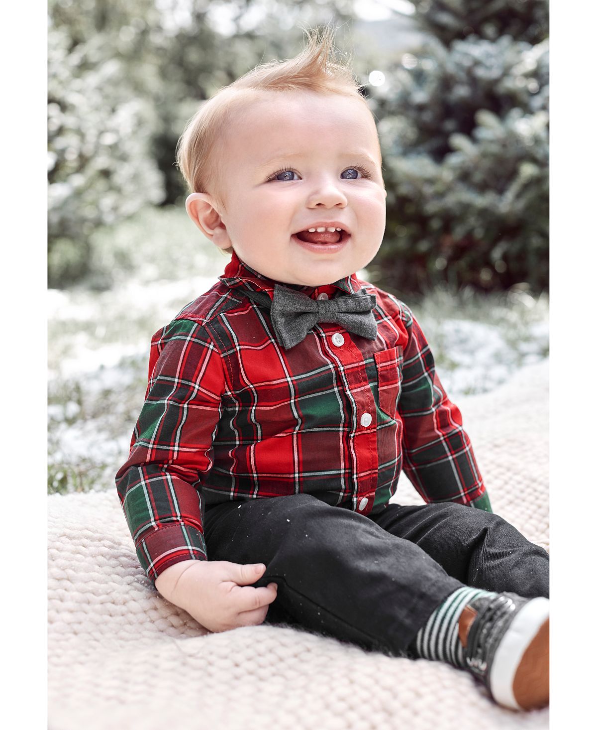 Carter's Boy's 3 Piece Plaid Bodysuit Pant and Bow Tie Set Red Size 18M