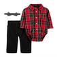 Carter's Boy's 3 Piece Plaid Bodysuit Pant and Bow Tie Set Red Size 18M
