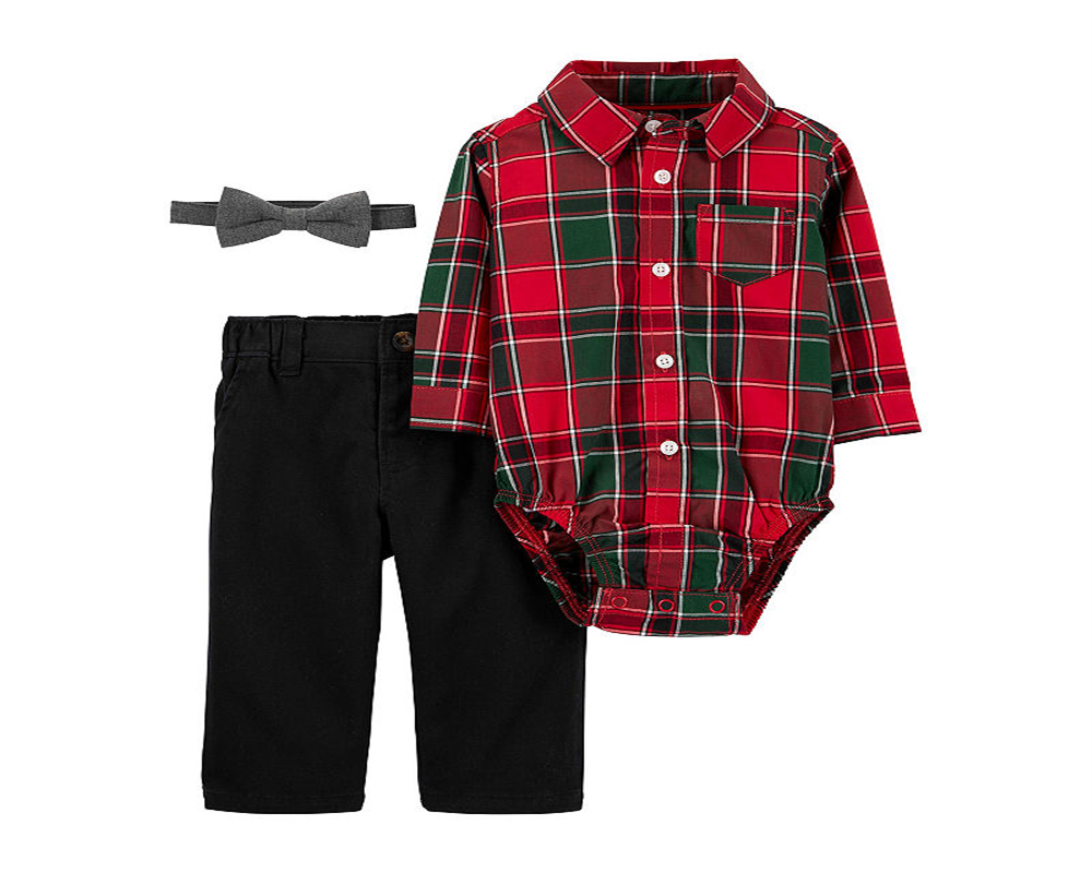 Carter's Boy's 3 Piece Plaid Bodysuit Pant and Bow Tie Set Red Size 18M
