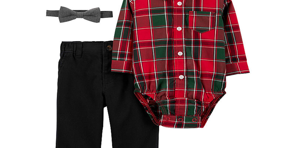 Carter's Boy's 3 Piece Plaid Bodysuit Pant and Bow Tie Set Red Size 18M