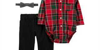 Carter's Boy's 3 Piece Plaid Bodysuit Pant and Bow Tie Set Red Size 18M