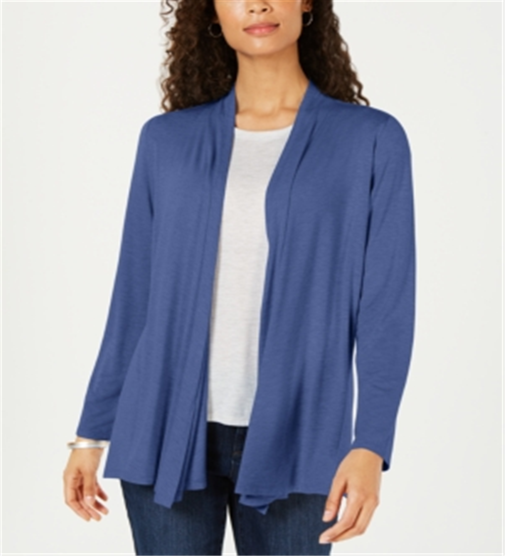 Karen Scott Women's Open Front Knit Cardigan Blue Size Petite S