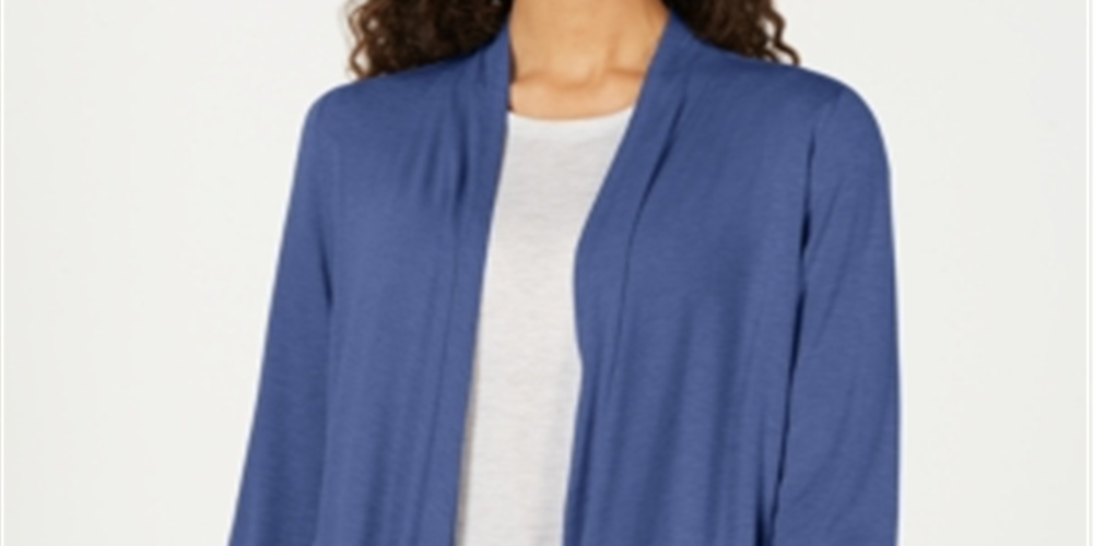 Karen Scott Women's Open Front Knit Cardigan Blue Size Petite S