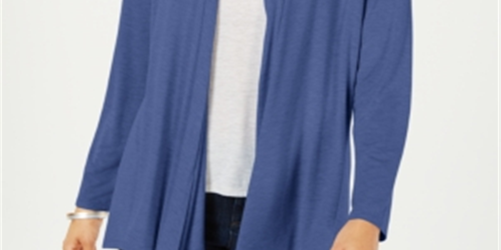 Karen Scott Women's Open Front Knit Cardigan Blue Size Petite S