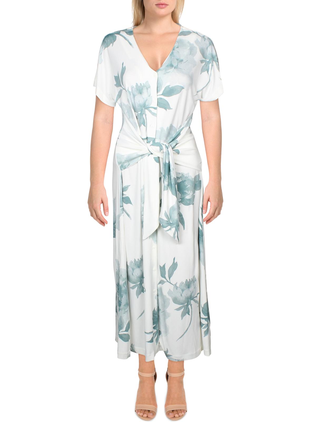 Alfani Women's Dress a Line Button Down Tie Front Midi Green Size XX-Large