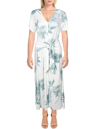 Alfani Women's Dress a Line Button Down Tie Front Midi Green Size XX-Large