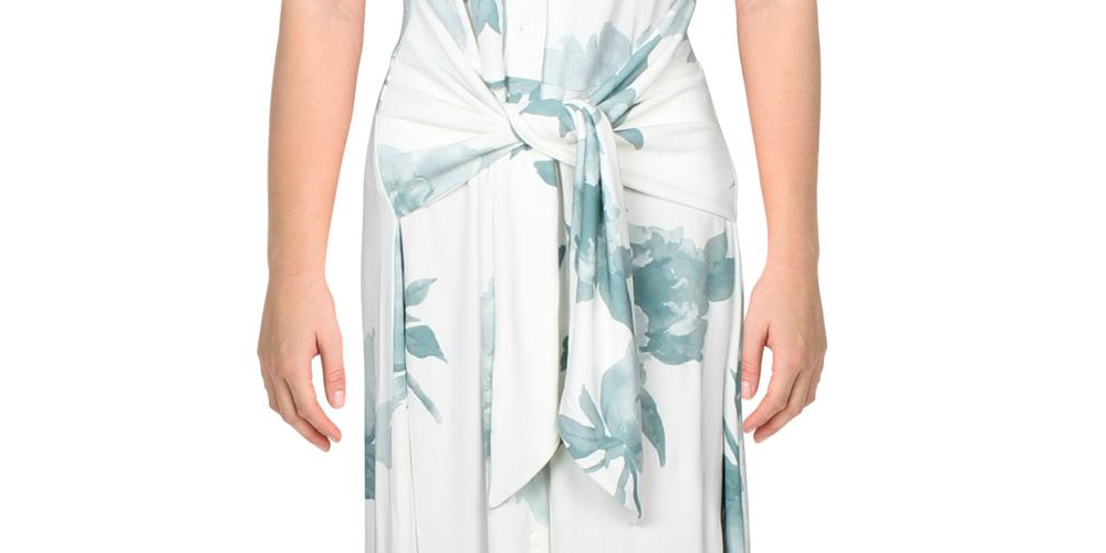 Alfani Women's Dress a Line Button Down Tie Front Midi Green Size XX-Large