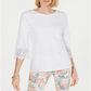 Charter Club Women's Lace Sleeve Top White Size Petite S