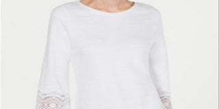 Charter Club Women's Lace Sleeve Top White Size Petite S