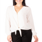 NY Collection Women's Zip Front Tie Hem Top White Size Petite Small
