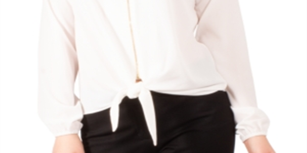 NY Collection Women's Zip Front Tie Hem Top White Size Petite Small