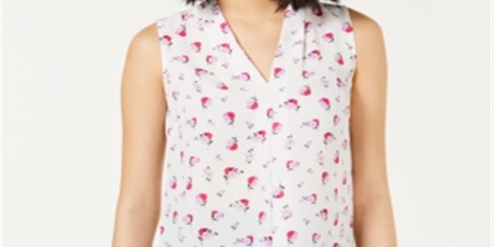 Bar III Women's Floral Pleat Top White Size Large