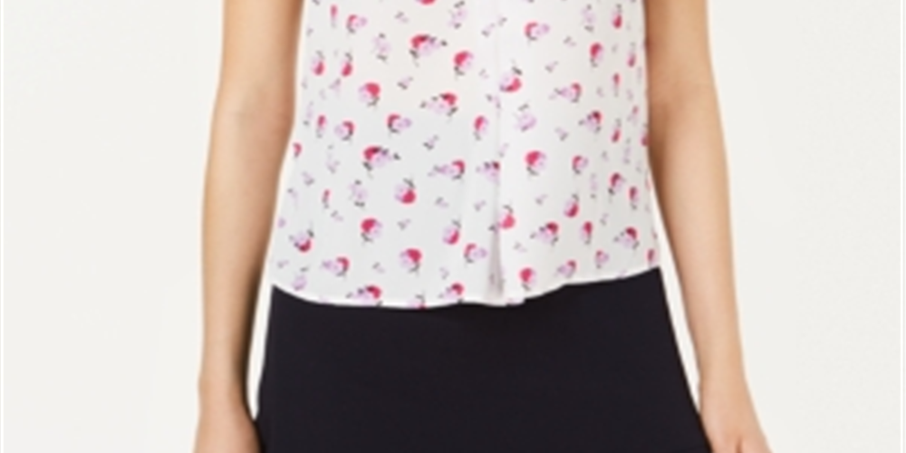 Bar III Women's Floral Pleat Top White Size Large