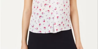 Bar III Women's Floral Pleat Top White Size Large