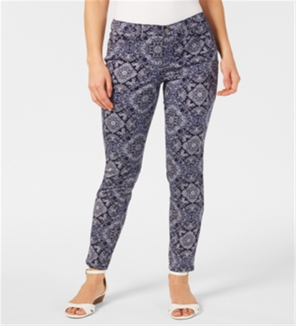 Charter Club Women's Printed Tummy Control Skinny Jeans Blue Size 10