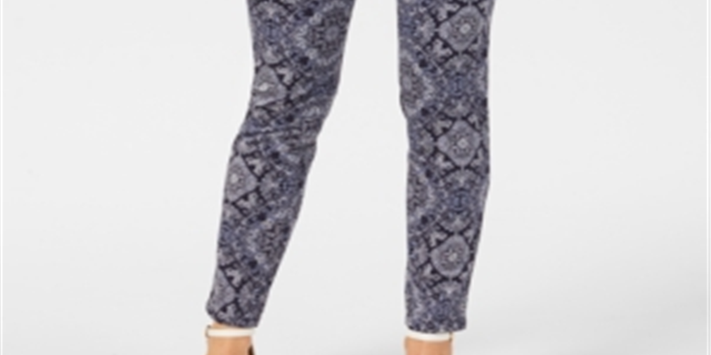 Charter Club Women's Printed Tummy Control Skinny Jeans Blue Size 10