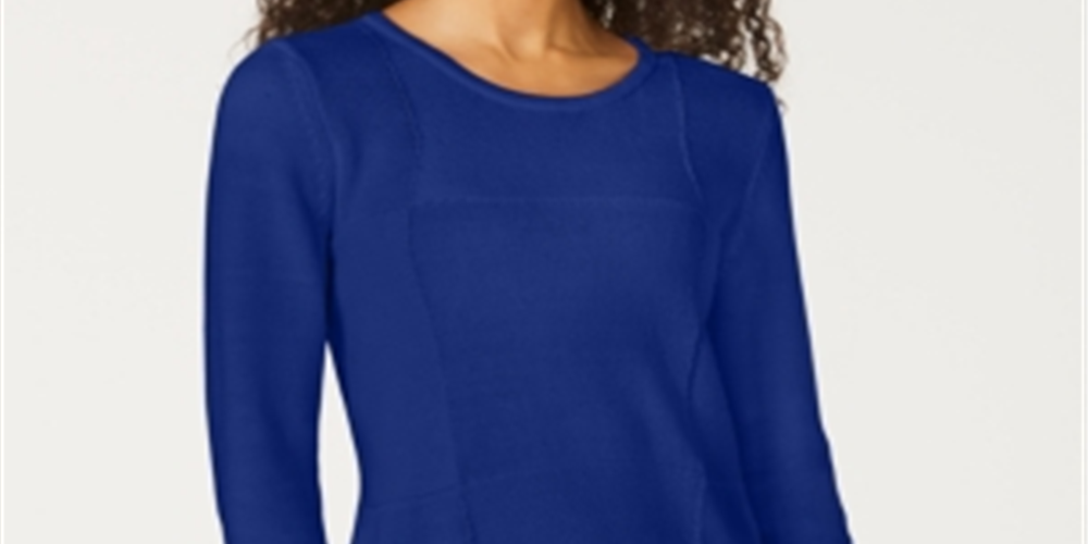 Karen Scott Women's Patchwork Stitch Pullover Sweater Blue Size Large