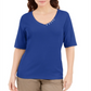 Karen Scott Women's Button Detail V Neck Top Blue Size X-Small