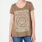 Style & Co Women's Printed Short Sleeve Jewel Neck T-Shirt Top Olive Size Small