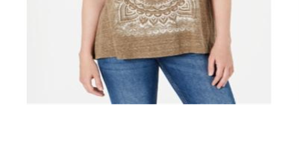 Style & Co Women's Printed Short Sleeve Jewel Neck T-Shirt Top Olive Size Small