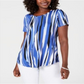 JM Collection Women's Printed Printed Top Blue Size Petite Small