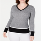 Karen Scott Women's Long Sleeve Sweater Black -Gray  Size Petite S/M