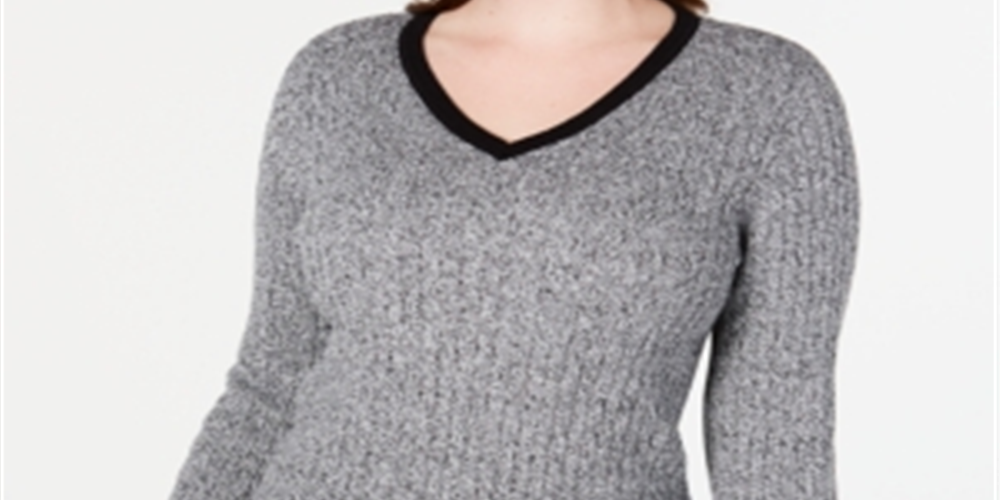 Karen Scott Women's Long Sleeve Sweater Black -Gray  Size Petite S/M