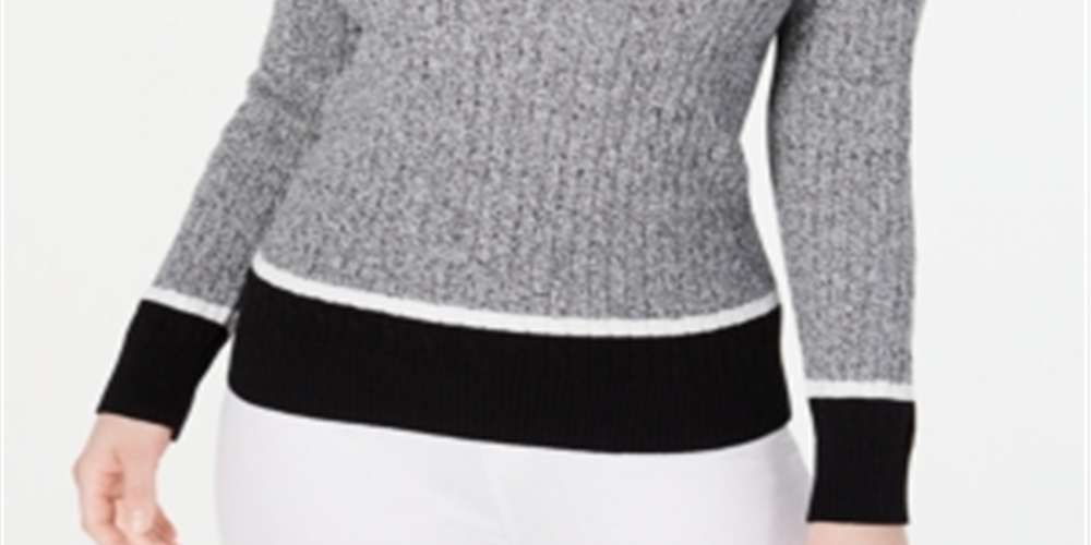 Karen Scott Women's Long Sleeve Sweater Black -Gray  Size Petite S/M