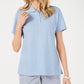 Karen Scott Women's Short Sleeve Collared Top Blue Size Large
