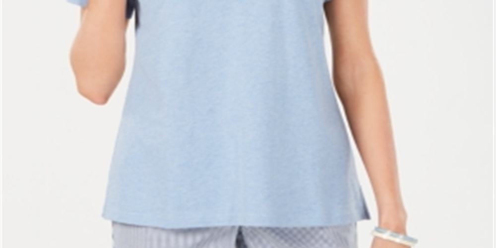Karen Scott Women's Short Sleeve Collared Top Blue Size Large