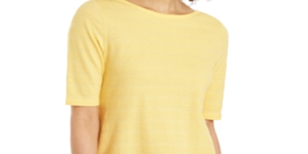 Charter Club Women's Cotton Texture Striped Elbow Sleeve Top Yellow Size XX-Large