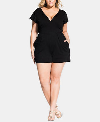 City Chic Women's V Deep Playsuit Black Size X-Small