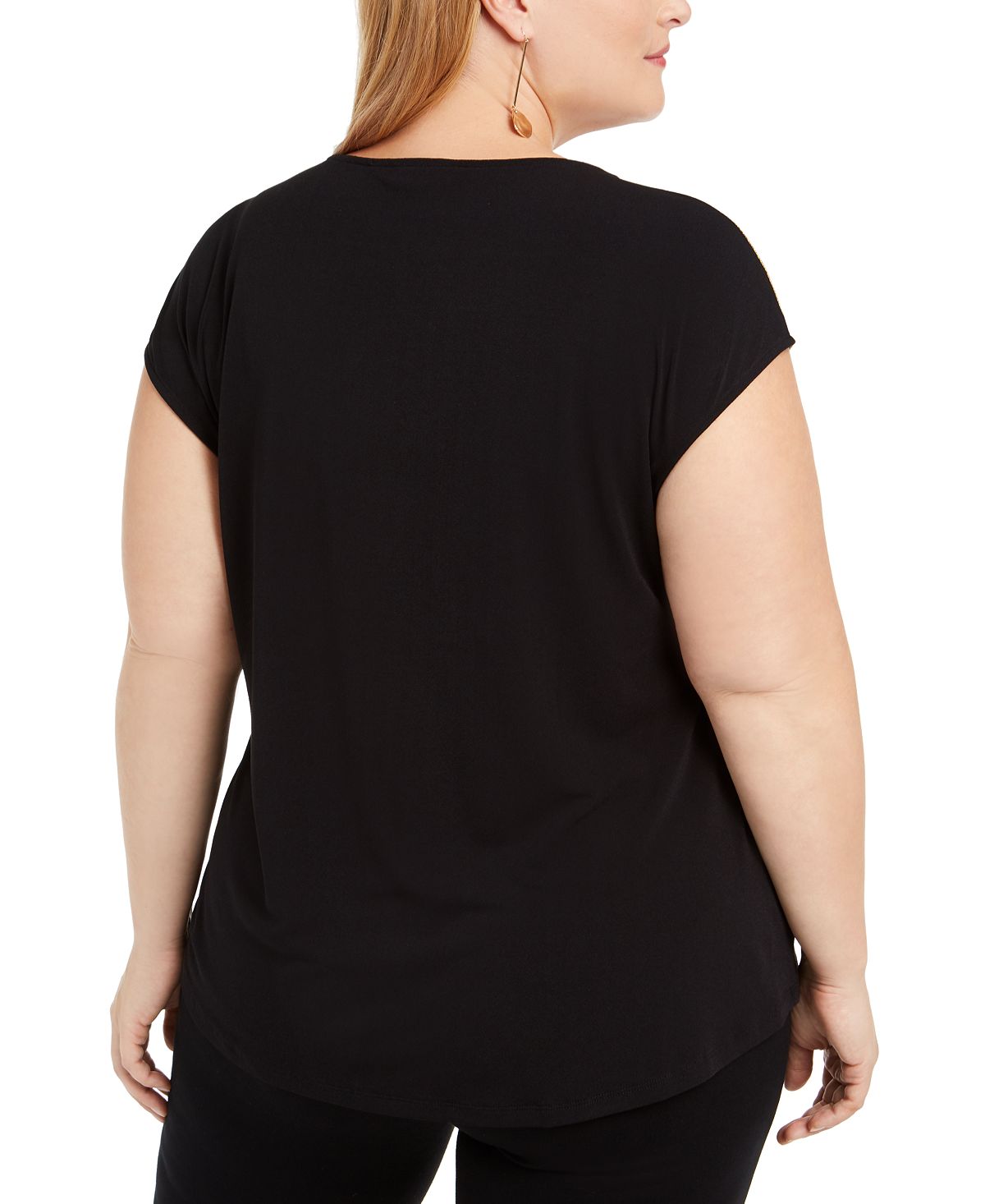Alfani Women's Metallic Colorblocked T-Shirt Black Size 2X