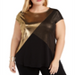 Alfani Women's Metallic Colorblocked T-Shirt Black Size 2X