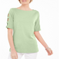 Karen Scott Women's Cotton Cutout Sleeves Top Green Size Small