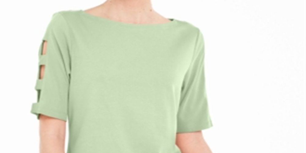 Karen Scott Women's Cotton Cutout Sleeves Top Green Size Small