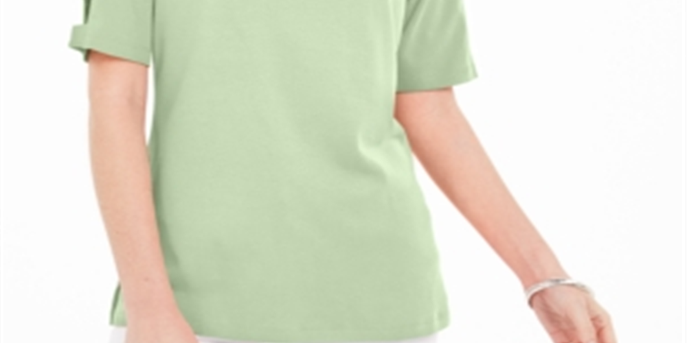 Karen Scott Women's Cotton Cutout Sleeves Top Green Size Small
