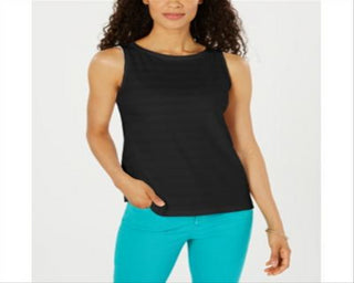 Charter Club Women's Textured Cotton Tank Top Black Size Petite L